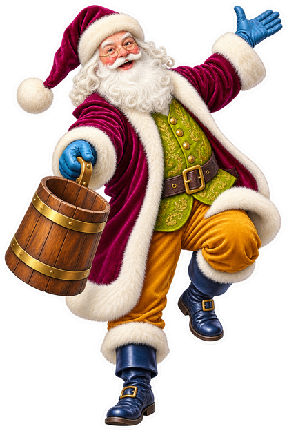 Santa Traditional Staved Wooden Cider Measure Vinyl Sticker Decal