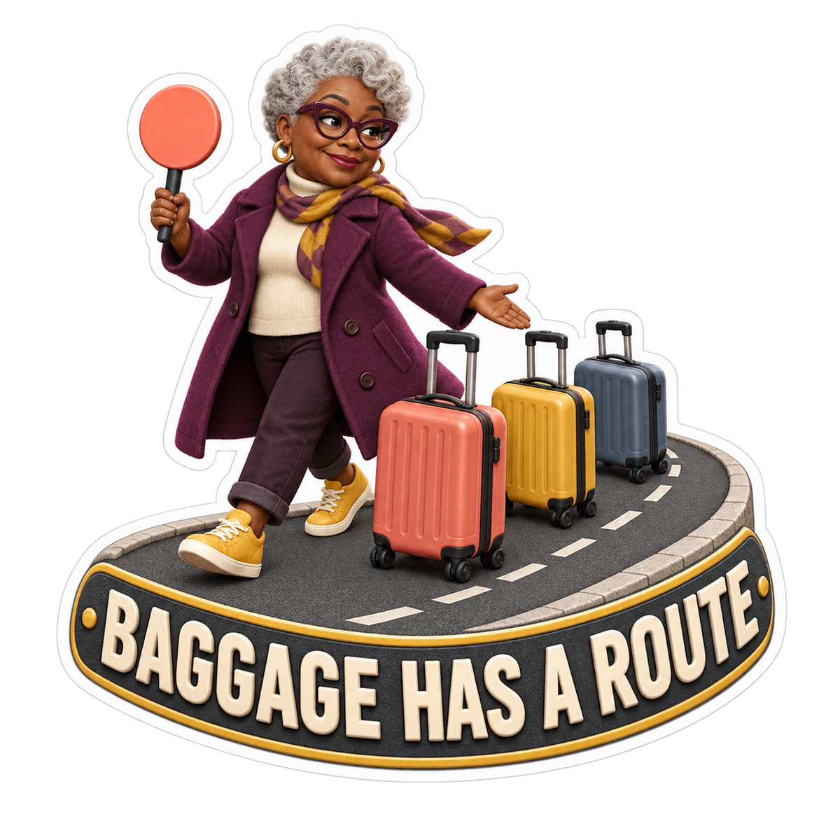 Baggage Has a Route Woman with Suitcases Vinyl Sticker Decal