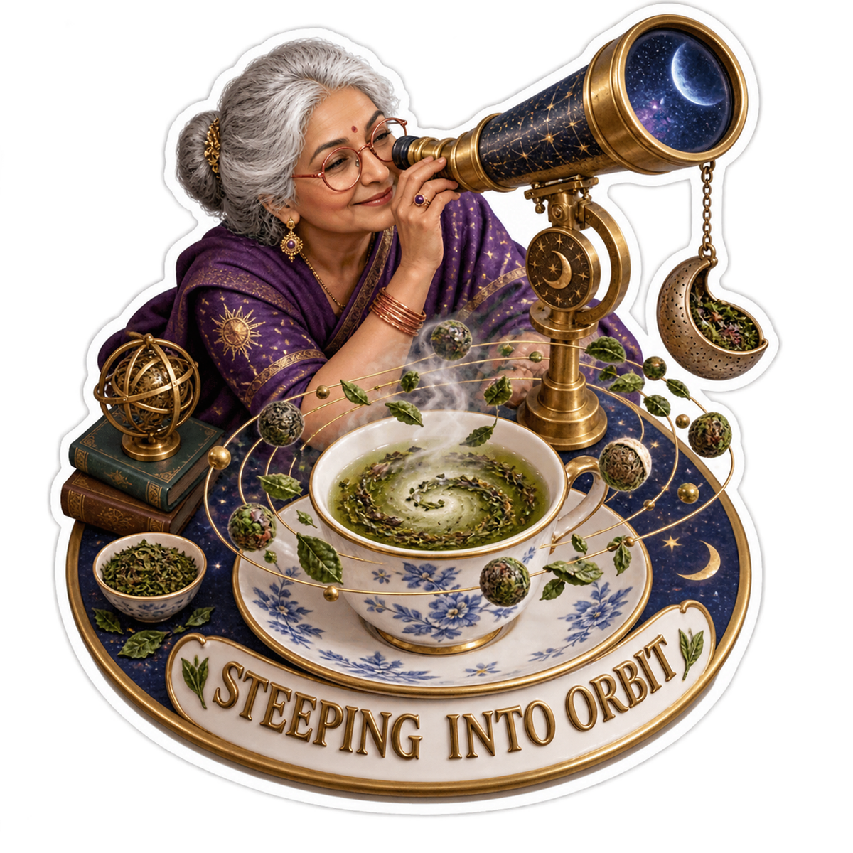 Steeping Into Orbit Grandma Telescope Vinyl Sticker Decal