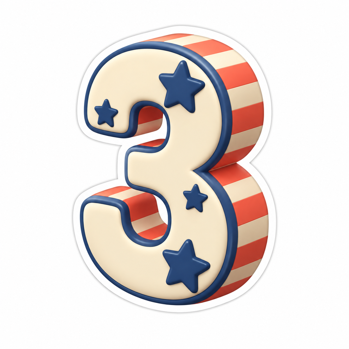 Upright Number 3 In Cream Vinyl Sticker Decal