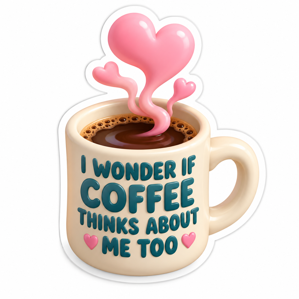 I Wonder If Coffee Thinks About Me Too Pink Cream Vinyl Sticker Decal