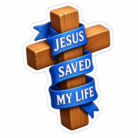 Jesus Saved My Life Wooden Cross Ribbon Vinyl Sticker Decal
