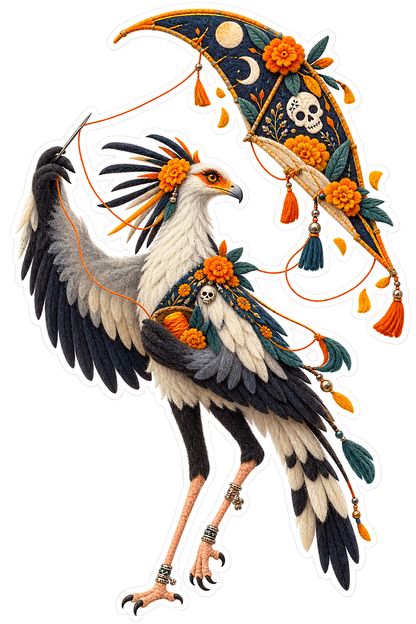 Needle Felt Secretary Bird Marigold Kite Stitcher Vinyl Sticker Decal