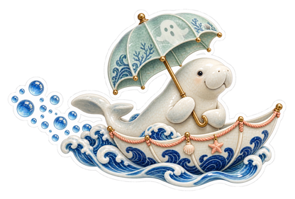Ivory Porcelain Dugong Ghost Parasol Boat Vinyl Sticker Decal