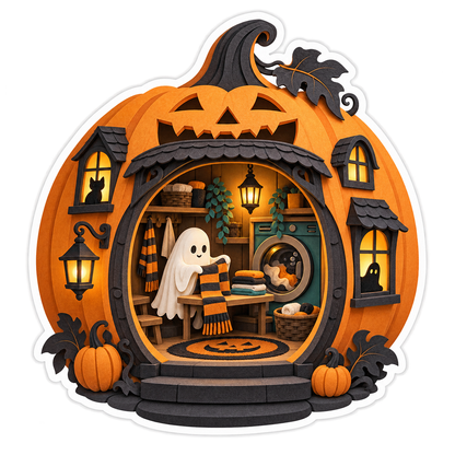 Saffron Papercut Pumpkin Ghost Laundromat Vinyl Sticker Decal