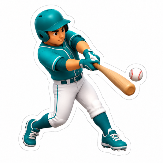 Baseball Batter in Teal Helmet Uniform Vinyl Sticker Decal