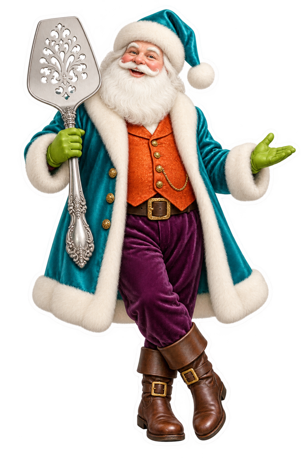Santa Victorian Silver Pierced Sardine Server Vinyl Sticker Decal