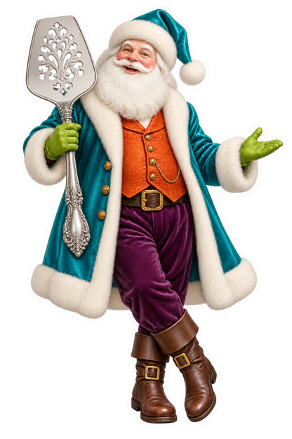 Santa Victorian Silver Pierced Sardine Server Vinyl Sticker Decal