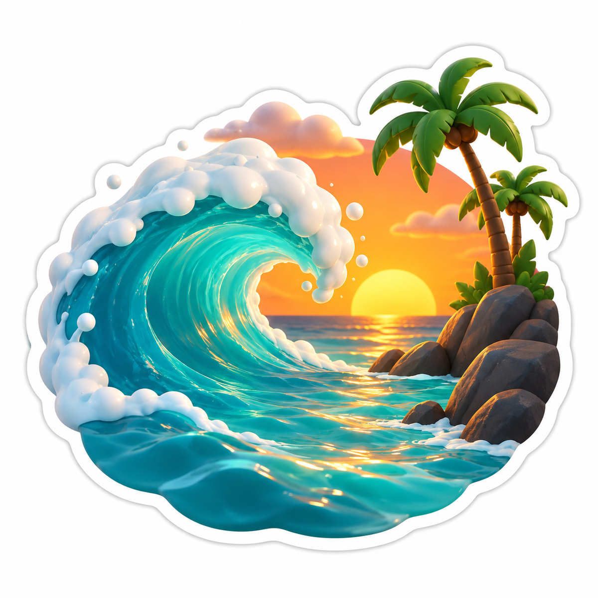 Curling Turquoise Ocean Wave Before Low Sunset Vinyl Sticker Decal
