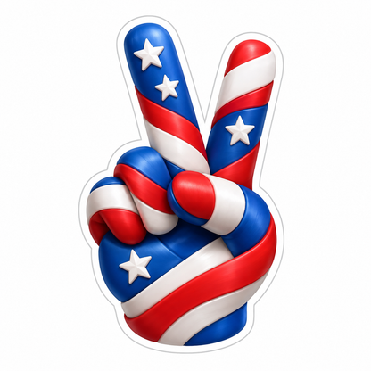 Patriotic Ribbon Peace Sign Hand Vinyl Sticker Decal