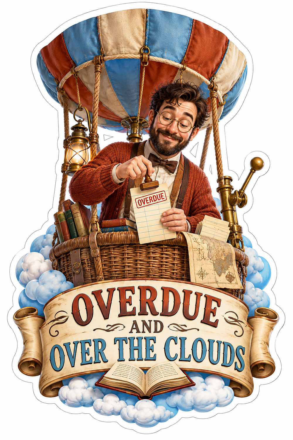 Overdue Over the Clouds Balloon Mailman Vinyl Sticker Decal