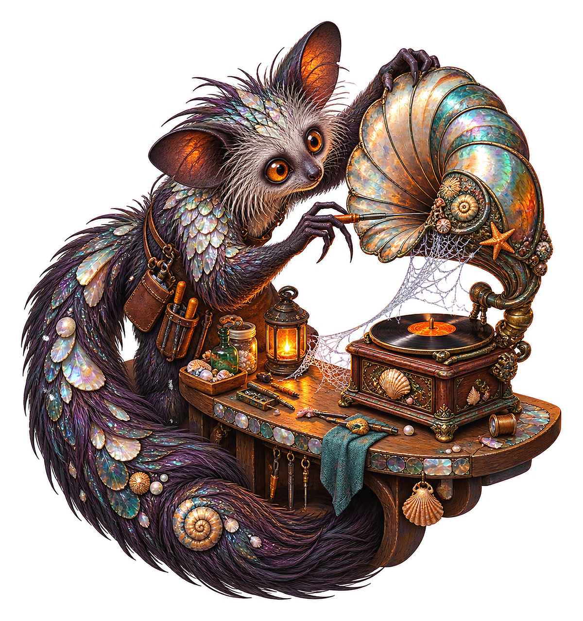 Mosaic Aye Aye Cobweb Gramophone Restorer Vinyl Sticker Decal