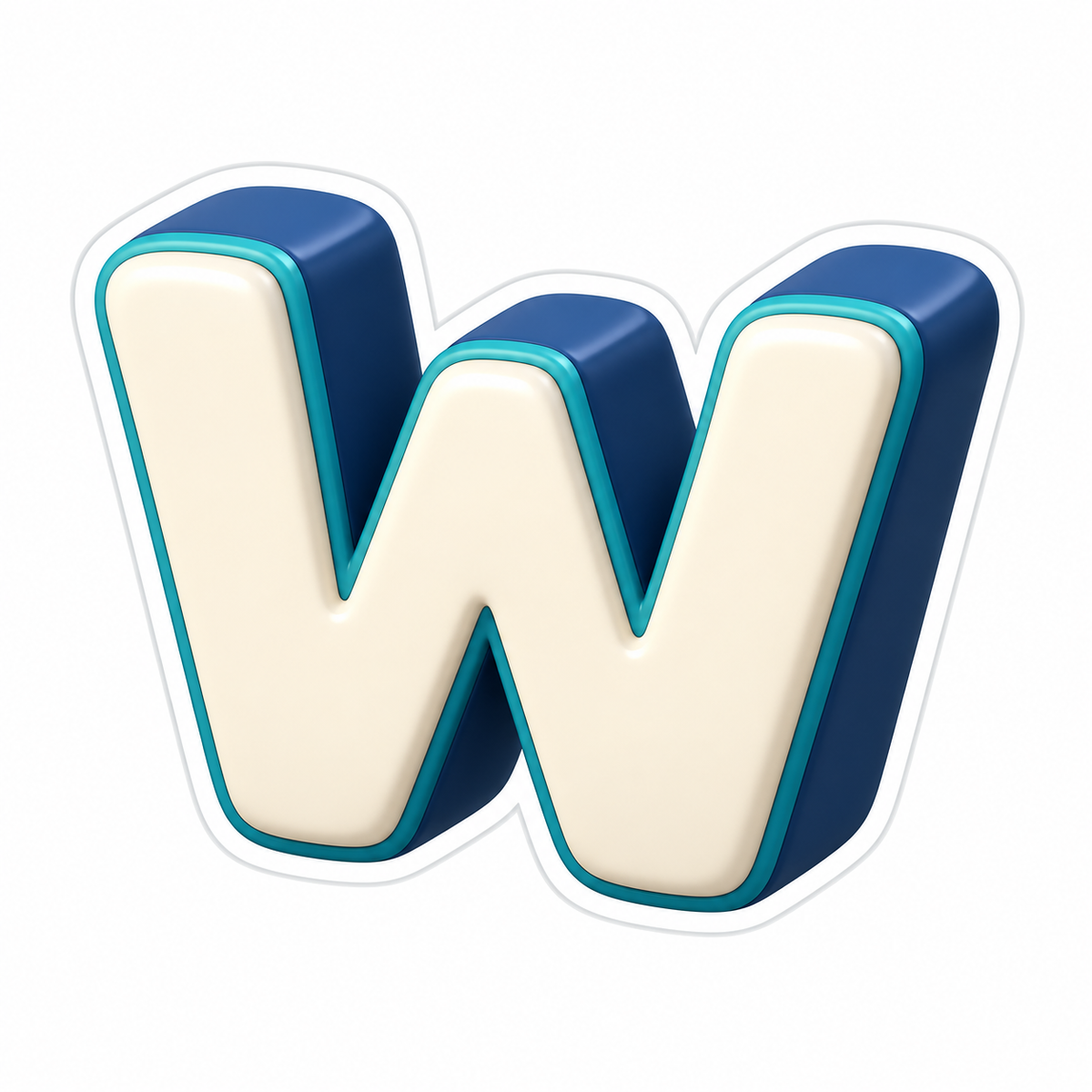 Upright Uppercase Letter W With Cream Face Vinyl Sticker Decal