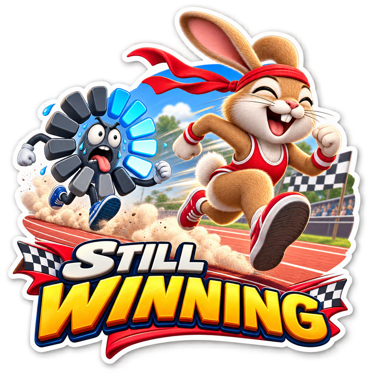 Still Winning Rabbit Crossing Finish Line Vinyl Sticker Decal