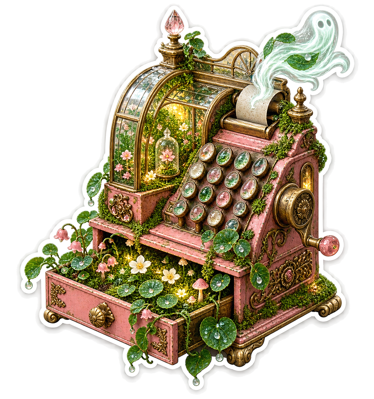 Rose Haunted Floral Cash Register Greenhouse Vinyl Sticker Decal