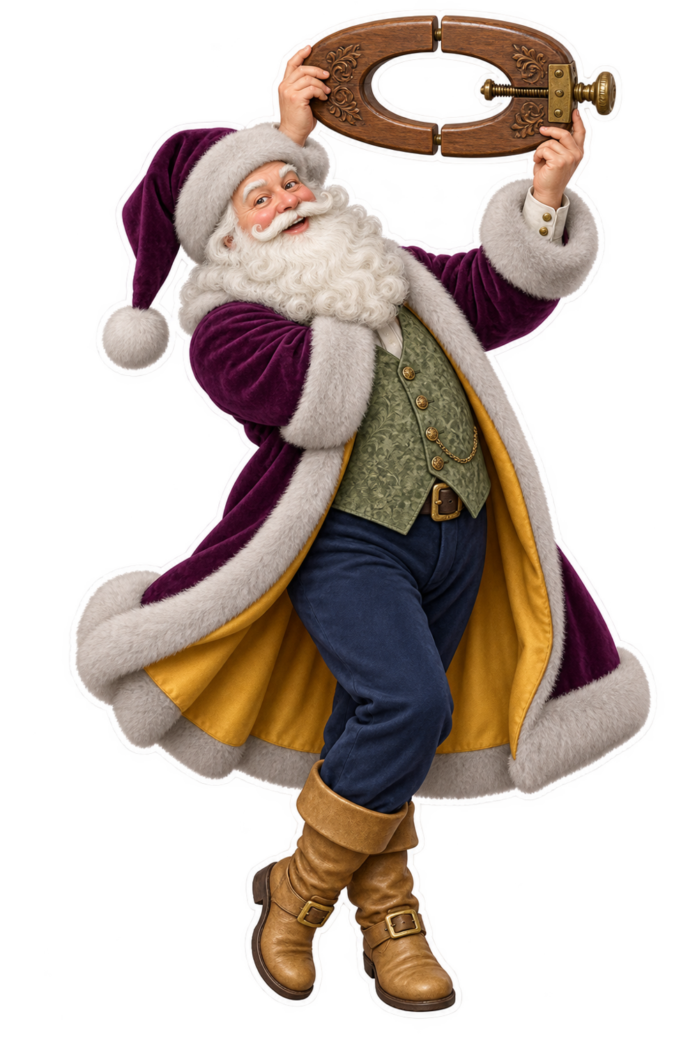 Santa Antique Wooden Collar Stretcher Vinyl Sticker Decal