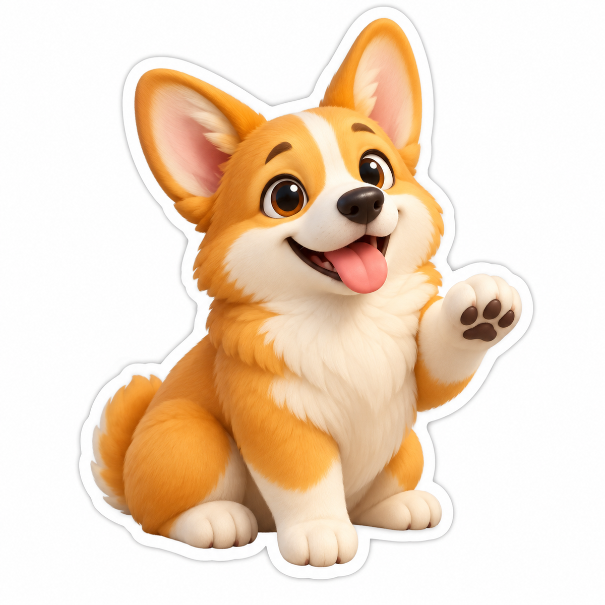 Happy Corgi Sitting With Lifted Paw Vinyl Sticker Decal