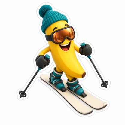 Banana Skier Teal Beanie Copper Goggles Vinyl Sticker Decal