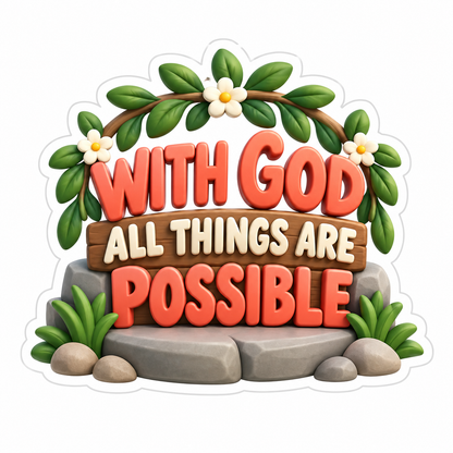 With God All Things Are Possible Coral Cream Vinyl Sticker Decal