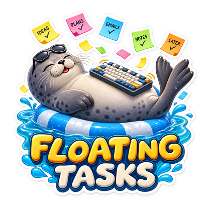 Floating Tasks Seal with Notes and Keyboard Vinyl Sticker Decal