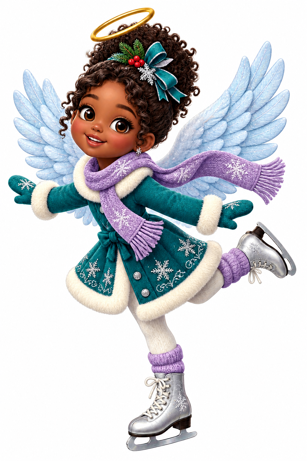 Christmas Angel Teal Dress Ice Skates Vinyl Sticker Decal