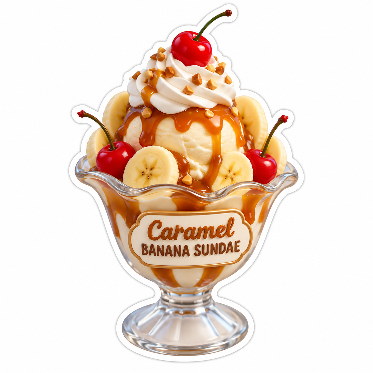 Caramel Banana Sundae In Fluted Glass Vinyl Sticker Decal