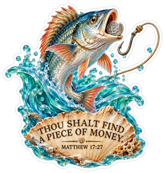 Bible Matthew 17 27 Fish Piece Money Vinyl Sticker Decal