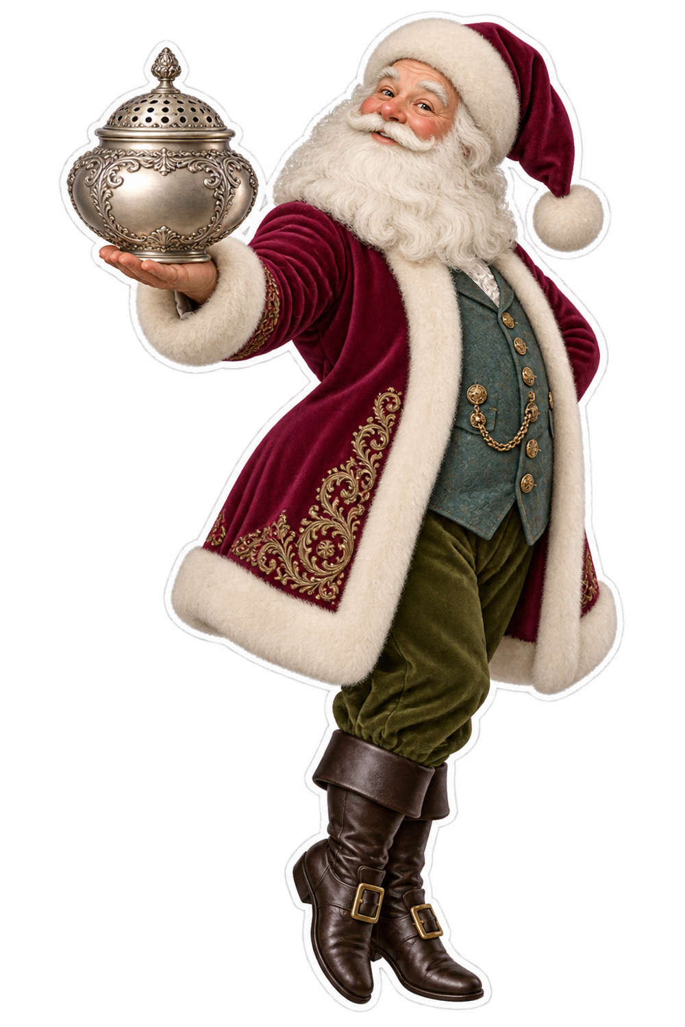 Santa Victorian Silver Pounce Pot Vinyl Sticker Decal