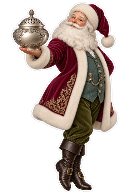 Santa Victorian Silver Pounce Pot Vinyl Sticker Decal