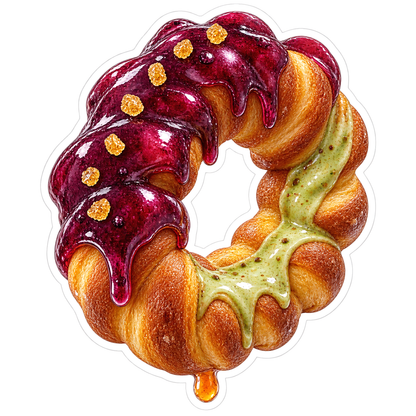 Isometric Blackberry Pistachio Braided Doughnut Vinyl Sticker Decal