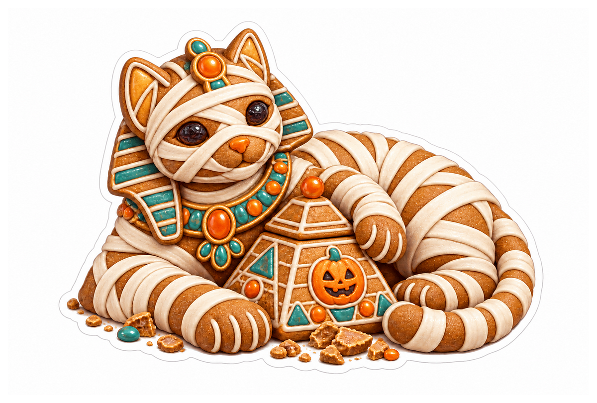 Cinnamon Gingerbread Mummy Sphinx Cookie Jar Vinyl Sticker Decal