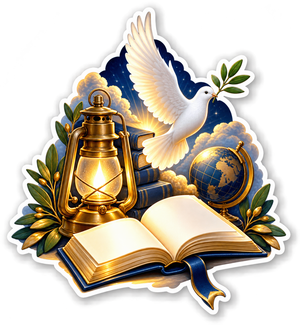 Dove Lantern Bible and Globe Vinyl Sticker Decal