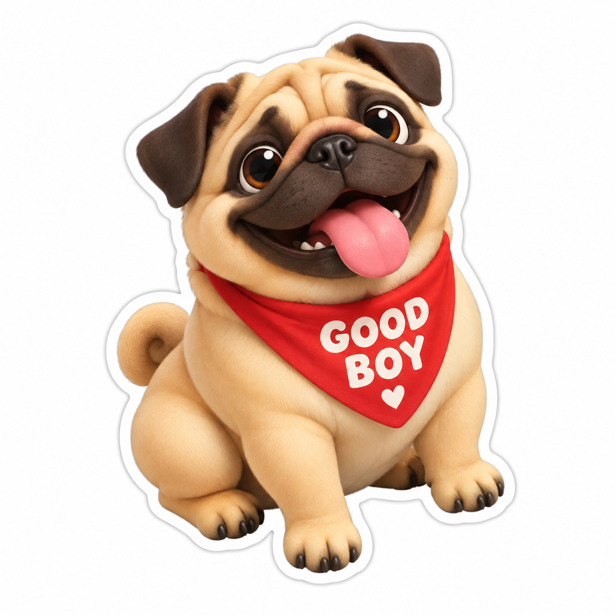 Happy Chubby Pug Sitting With Its Tongue Out Vinyl Sticker Decal