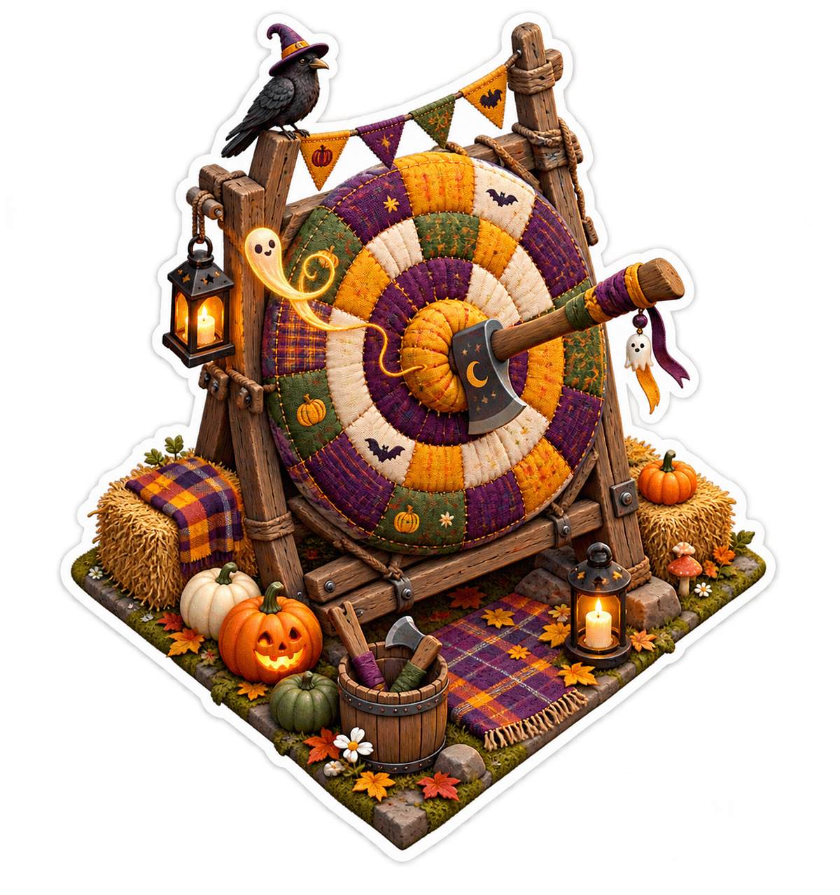 Halloween Axe Throwing Patchwork Quilt Bullseye Vinyl Sticker Decal