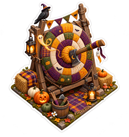 Halloween Axe Throwing Patchwork Quilt Bullseye Vinyl Sticker Decal