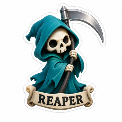 Hooded Grim Reaper With Silver Scythe Vinyl Sticker Decal