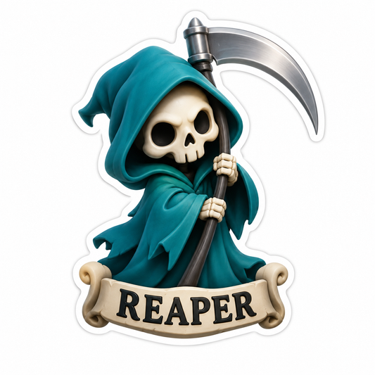 Hooded Grim Reaper With Silver Scythe Vinyl Sticker Decal