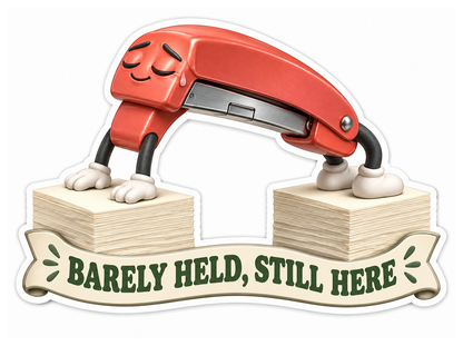 Barely Held Still Here Stapler Bridge Vinyl Sticker Decal