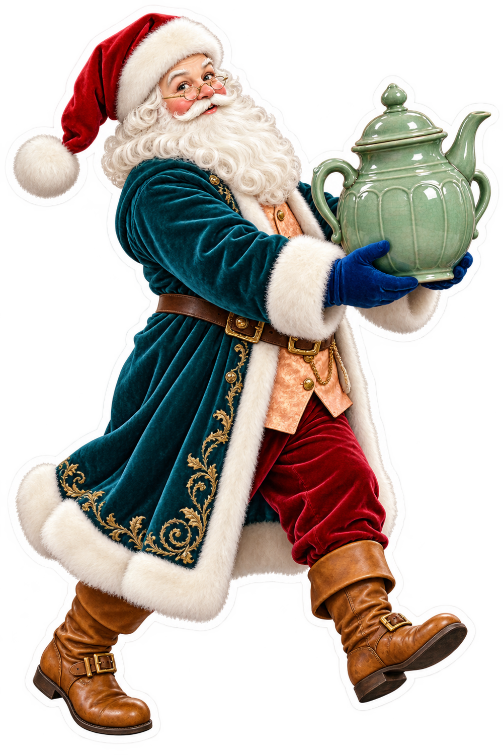 Santa Victorian Glazed Ceramic Posset Pot Vinyl Sticker Decal