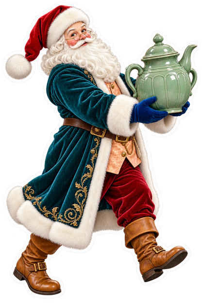 Santa Victorian Glazed Ceramic Posset Pot Vinyl Sticker Decal