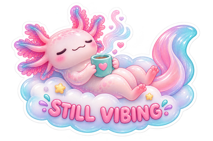Still Vibing Pastel Axolotl on Cloud Vinyl Sticker Decal