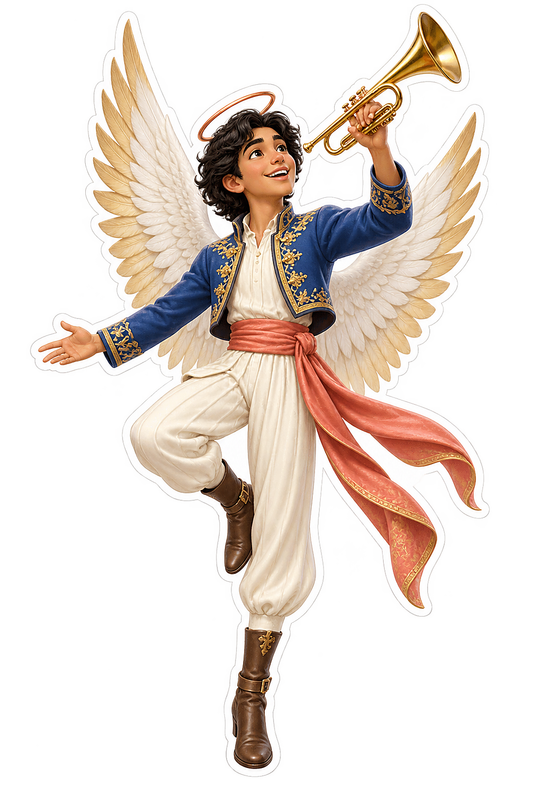 Christmas Angel Blue Jacket Golden Trumpet Vinyl Sticker Decal