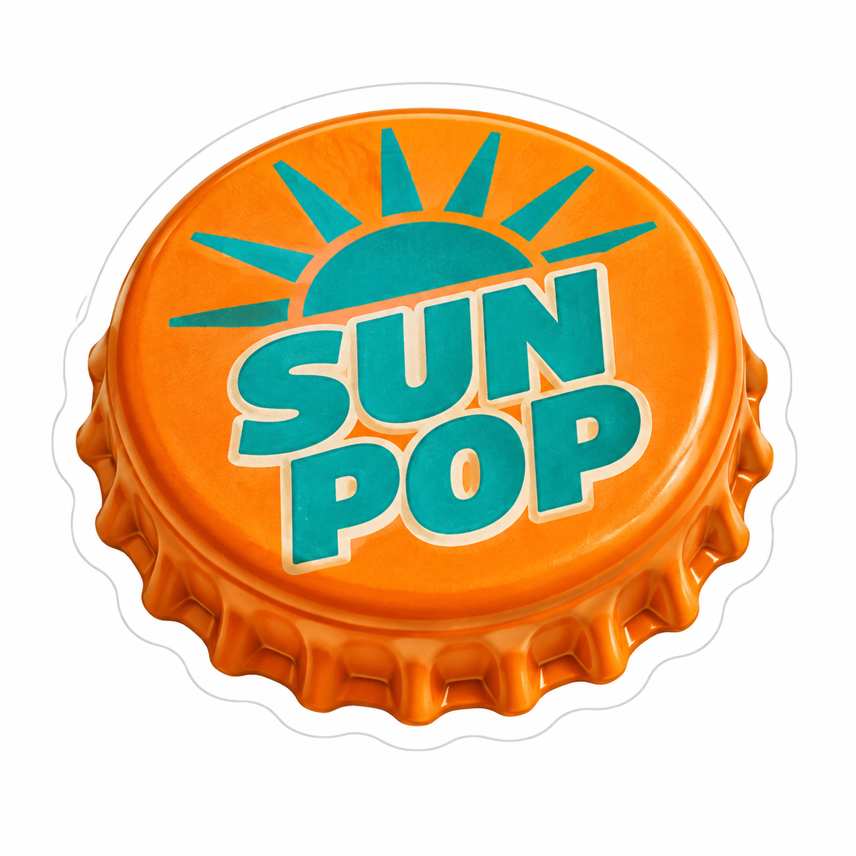 Sun Pop Orange Bottle Cap Teal Sun Vinyl Sticker Decal
