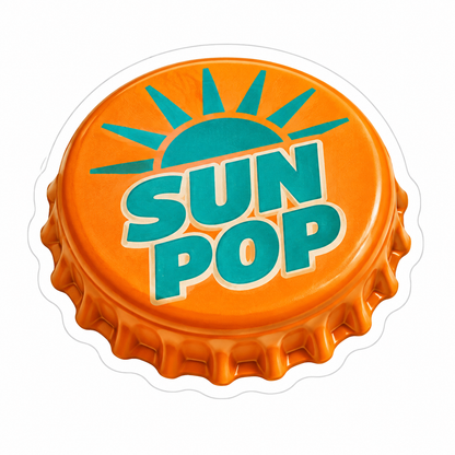 Sun Pop Orange Bottle Cap Teal Sun Vinyl Sticker Decal
