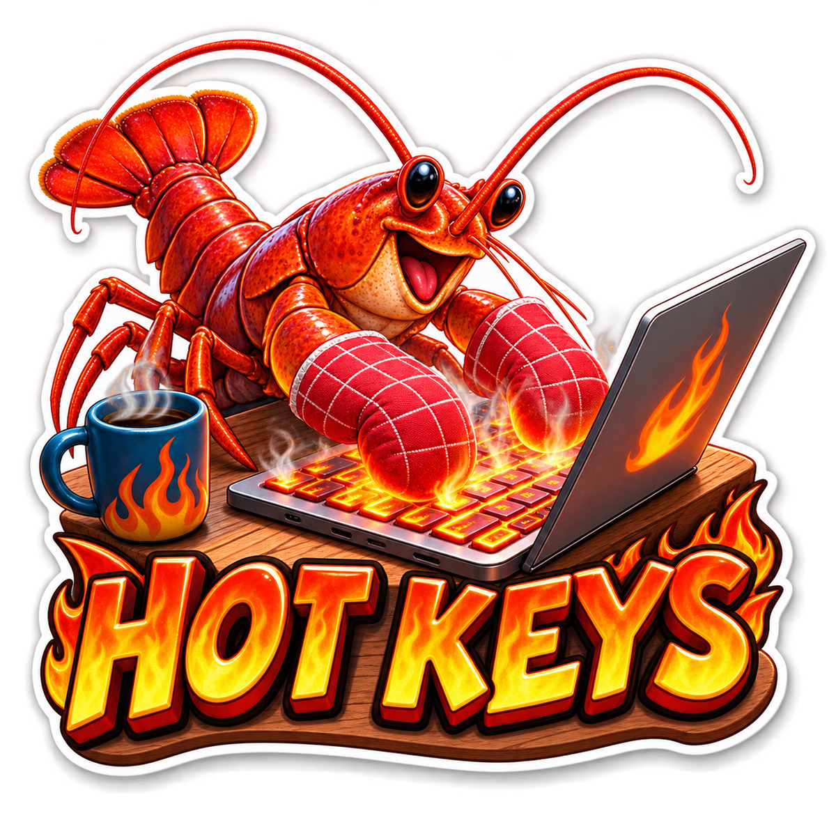 Hot Keys Lobster with Flaming Laptop Vinyl Sticker Decal