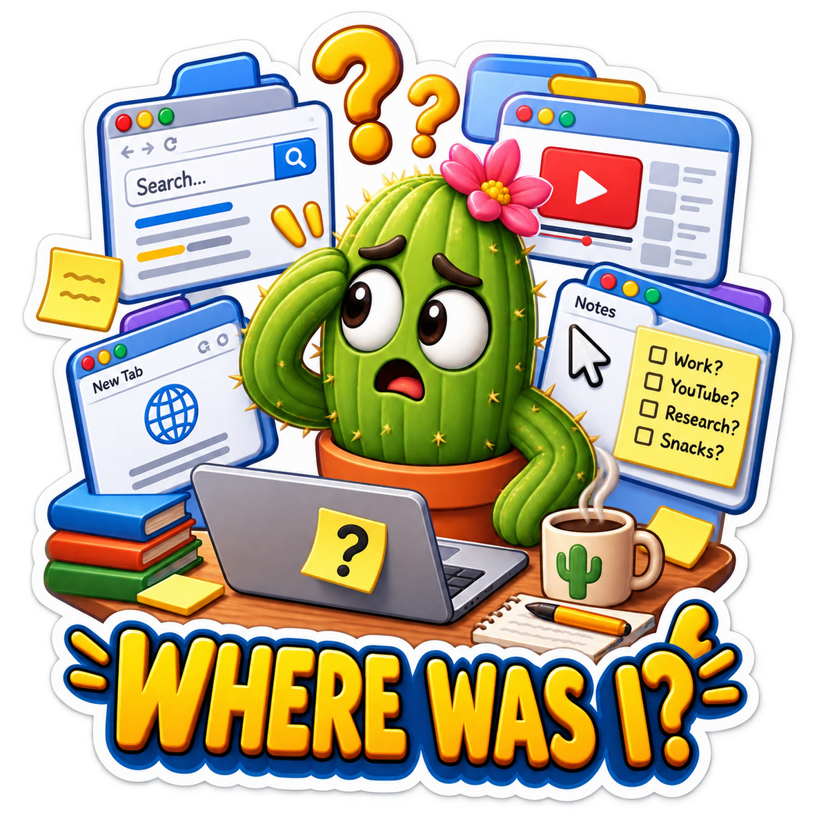 Where Was I Cactus among Open Windows Vinyl Sticker Decal