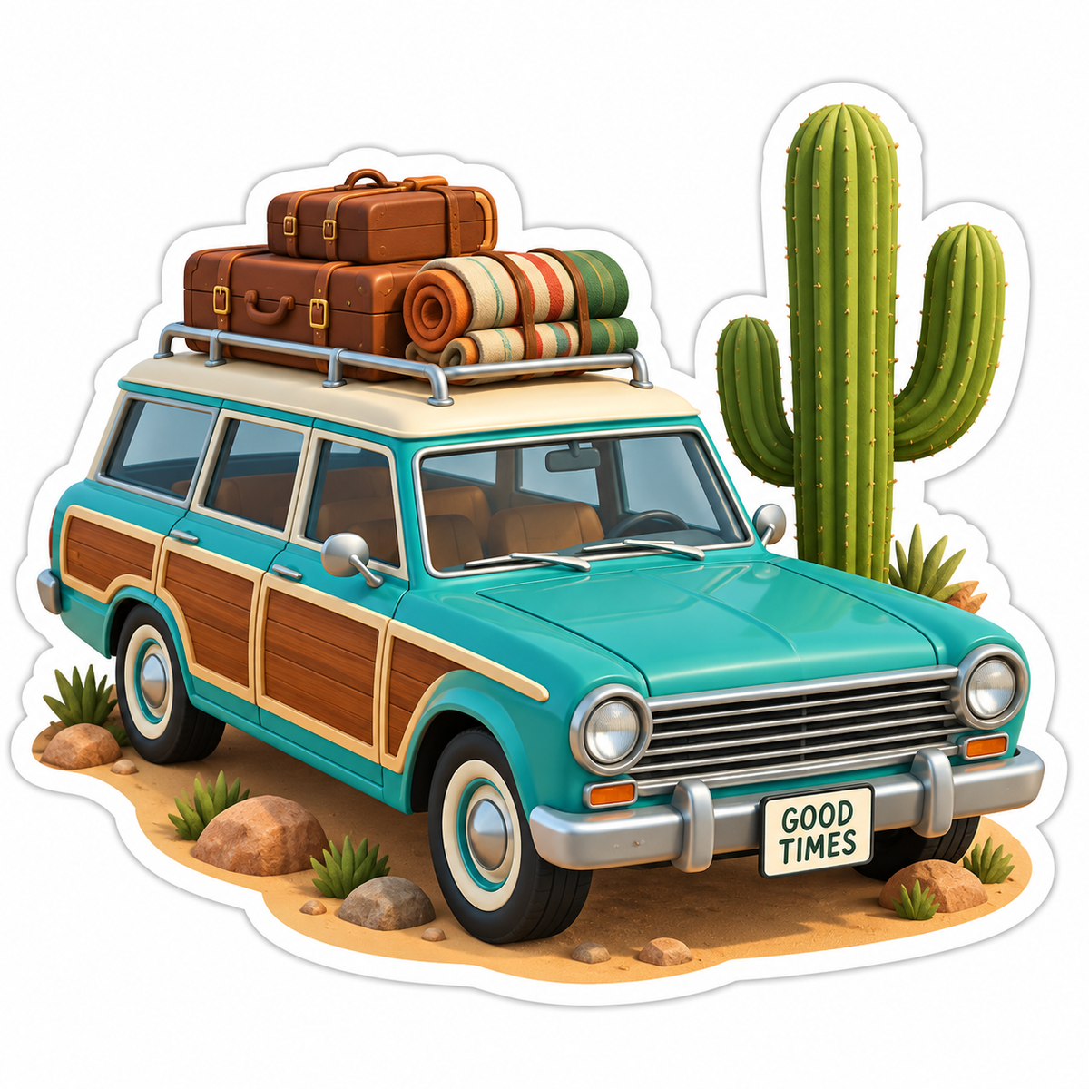 Teal Vintage Station Wagon Vinyl Sticker Decal