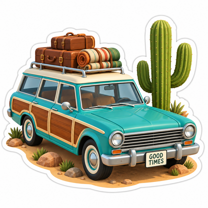 Teal Vintage Station Wagon Vinyl Sticker Decal
