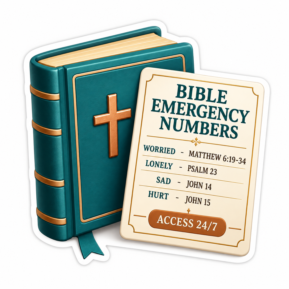 Bible Emergency Numbers Teal Bible Card Vinyl Sticker Decal