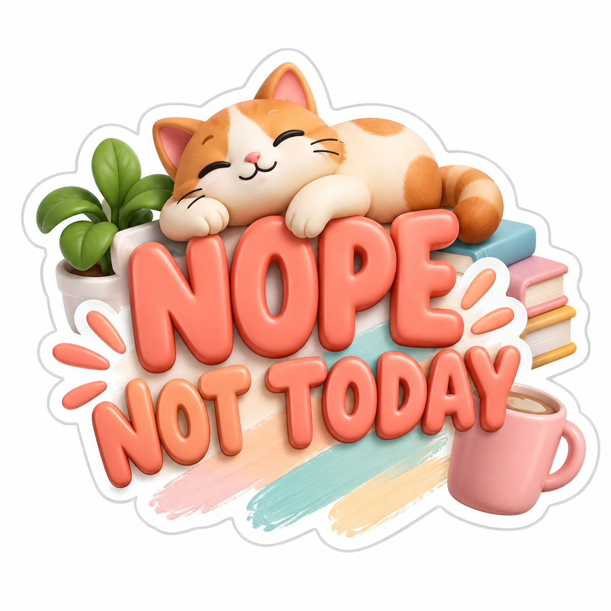 Nope Not Today Cream Coral Vinyl Sticker Decal